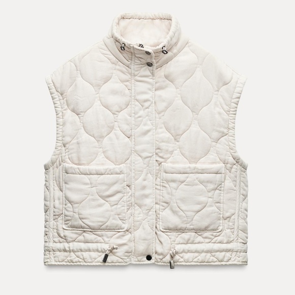 Zara oversized ecru off white lyocell and cotton quilted puffer vest NWT - Picture 2 of 13